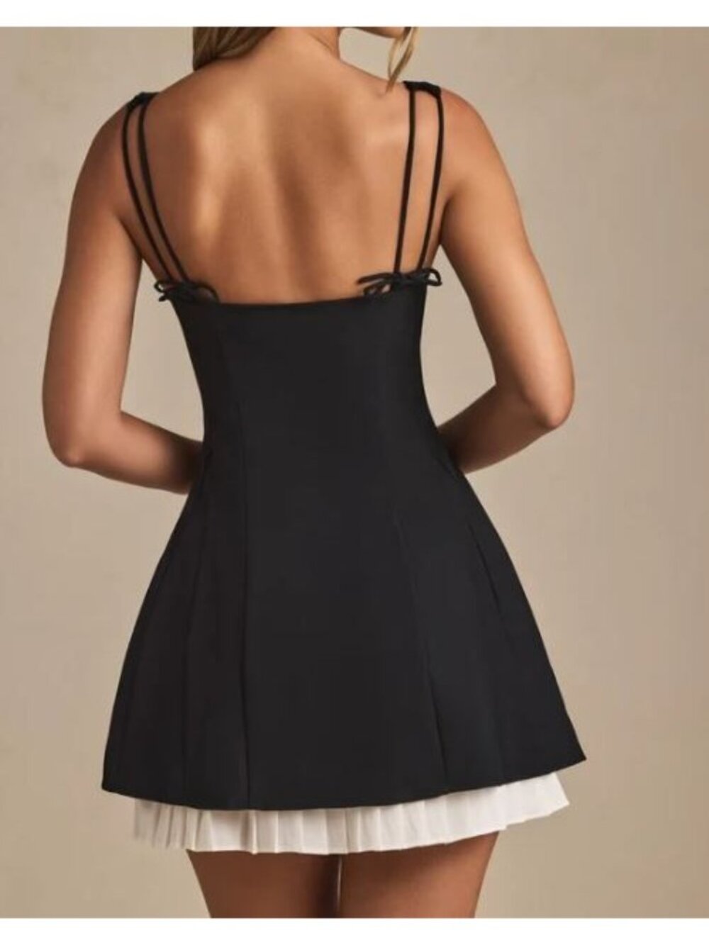 Oh Polly Cressida Bow Detail Pleated A Line Mini Dress Women Size 6 US NWT Black - Picture 2 of 14